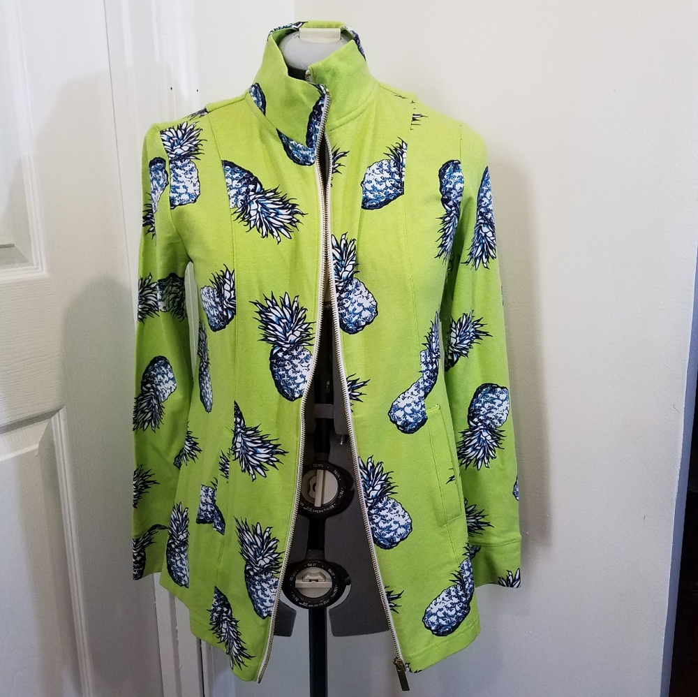 Crown & ivy beach lime tropical cotton zip up sweat beach jacket xs